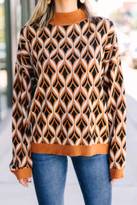 All About It Brown Abstract Sweater