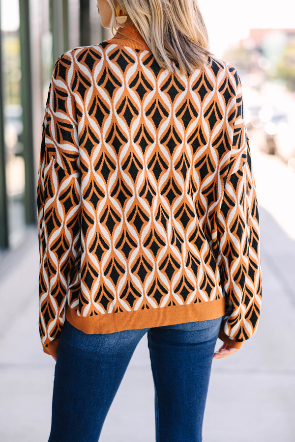 All About It Brown Abstract Sweater