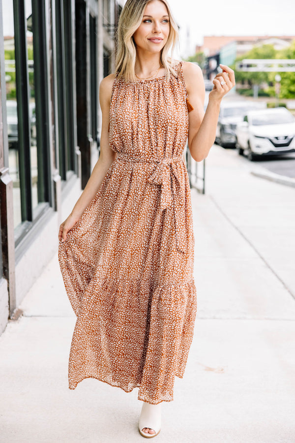 All Of Your Love Brown Ditsy Leopard Maxi Dress