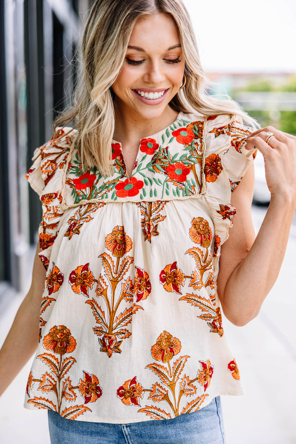 Just That Simple Cream White Floral Embroidered Blouse