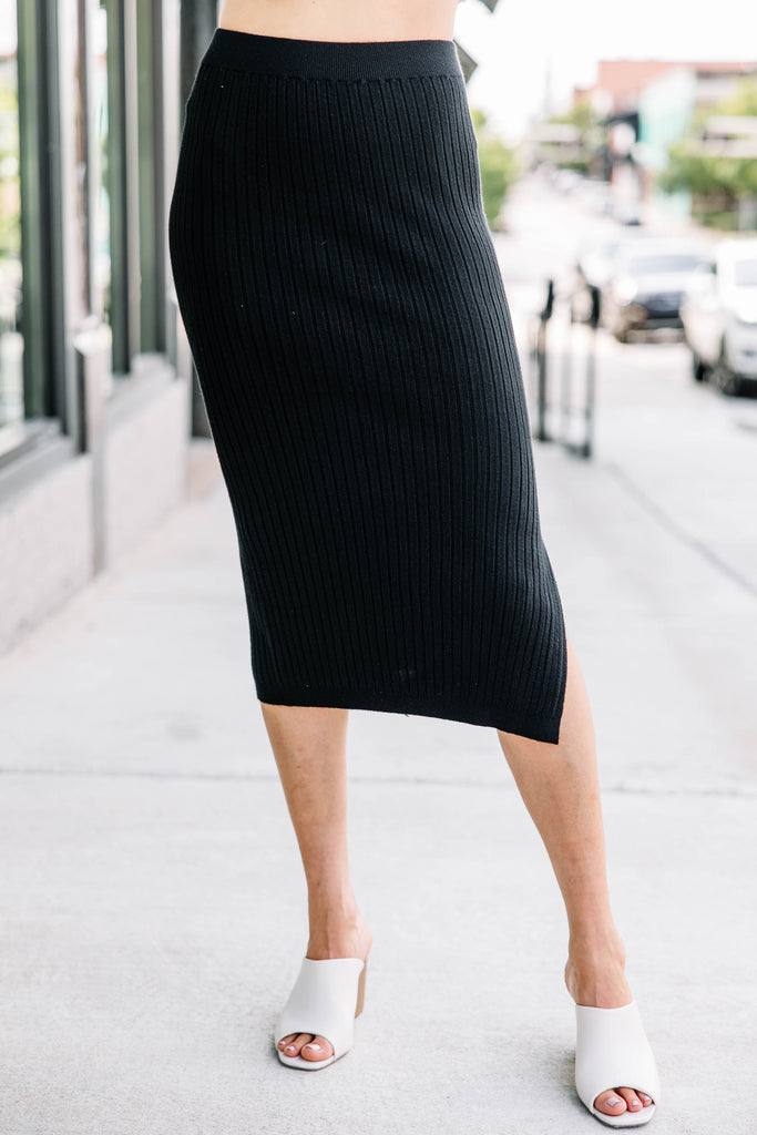 Black ribbed 2024 midi pencil skirt