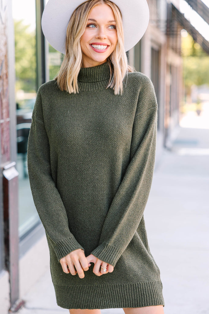 olive green turtleneck dress Turtleneck Dress