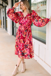 Give You A Chance Burgundy Red Floral Midi Dress