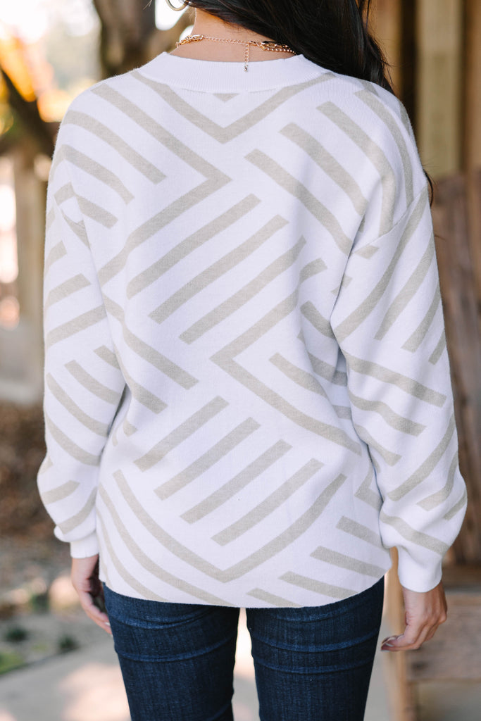 Well Aware Oatmeal White Geometric Sweater Shop the Mint
