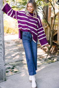 Listen To Me Plum Purple Striped Sweater