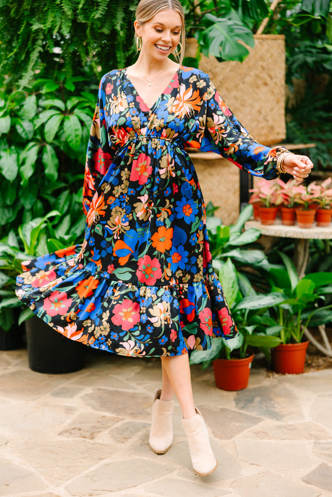 It's All You Black Floral Midi Dress