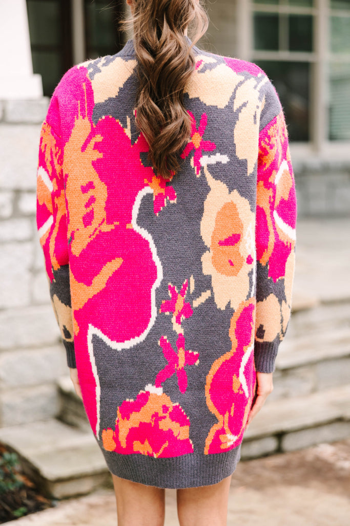 Thinking Of You Charcoal Gray Floral Sweater Dress Shop the Mint