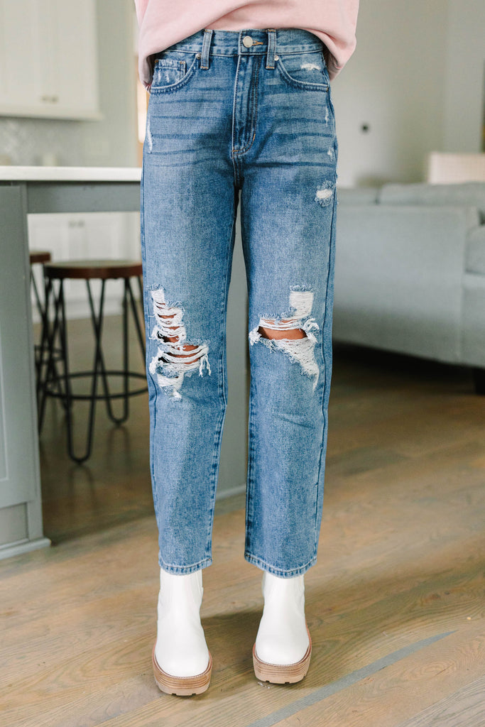 Topanga 90's Ripped Straight Leg Jeans - Medium Wash
