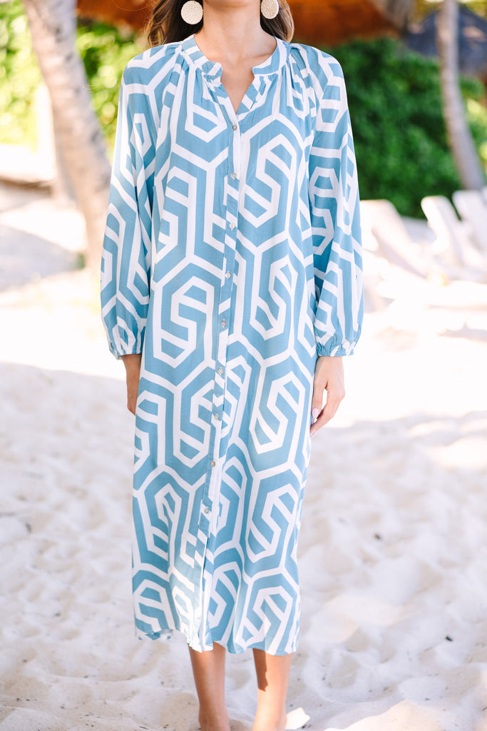 You've Got The Idea Blue Geometric Midi Dress – Shop the Mint
