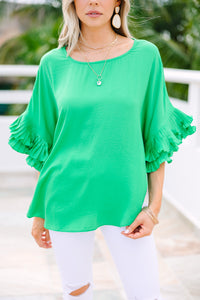 All The Frills Kelly Green Ruffled Blouse