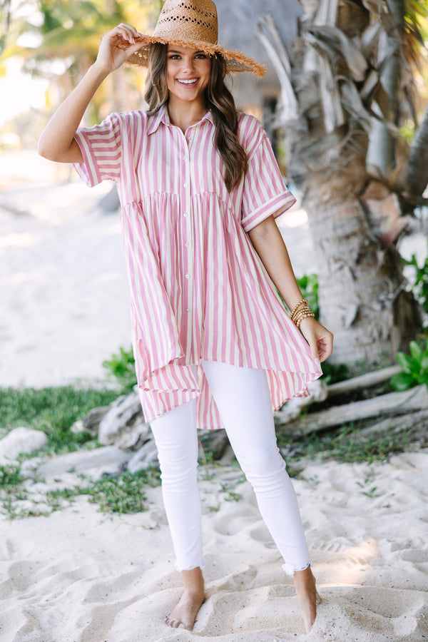Can't Leave You Behind Pink Striped Tunic