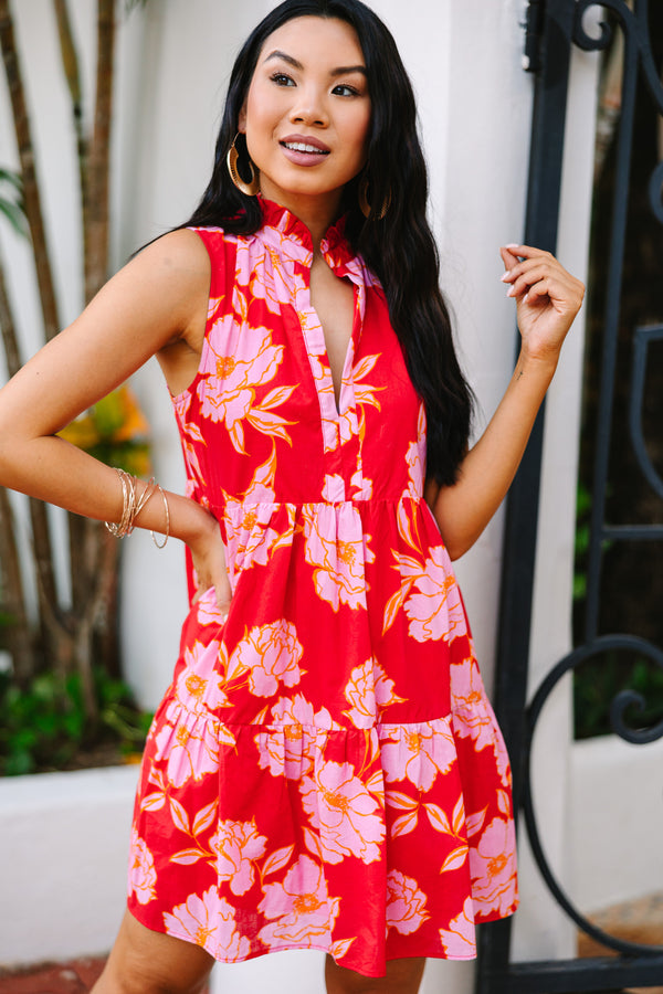Caught Up Coral Pink Floral Babydoll Dress