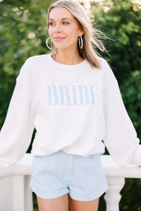 Bride White Light Blue Embroidered Corded Sweatshirt