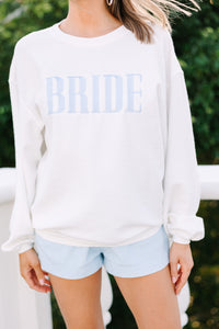 Bride White Light Blue Embroidered Corded Sweatshirt