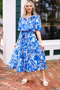 Living For You Royal Blue Floral Midi Dress