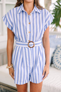Want What's Best Blue Striped Romper