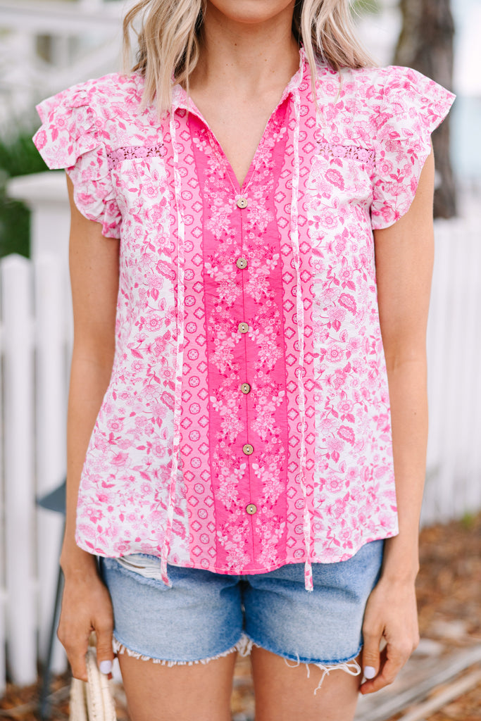 Fuchsia or Ivory Blouse with Flower Detail. Small. Final Sale! Cannot Be  Returned!