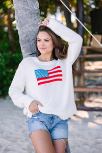 A True Patriot White American Flag Sweater