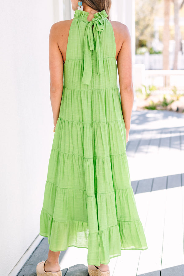 Come To Me Melon Green Tiered Midi Dress