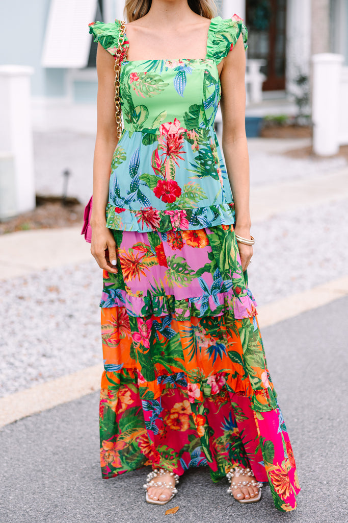 Beauty In Bora Bora Green Tropical Floral Maxi Dress – Shop the Mint