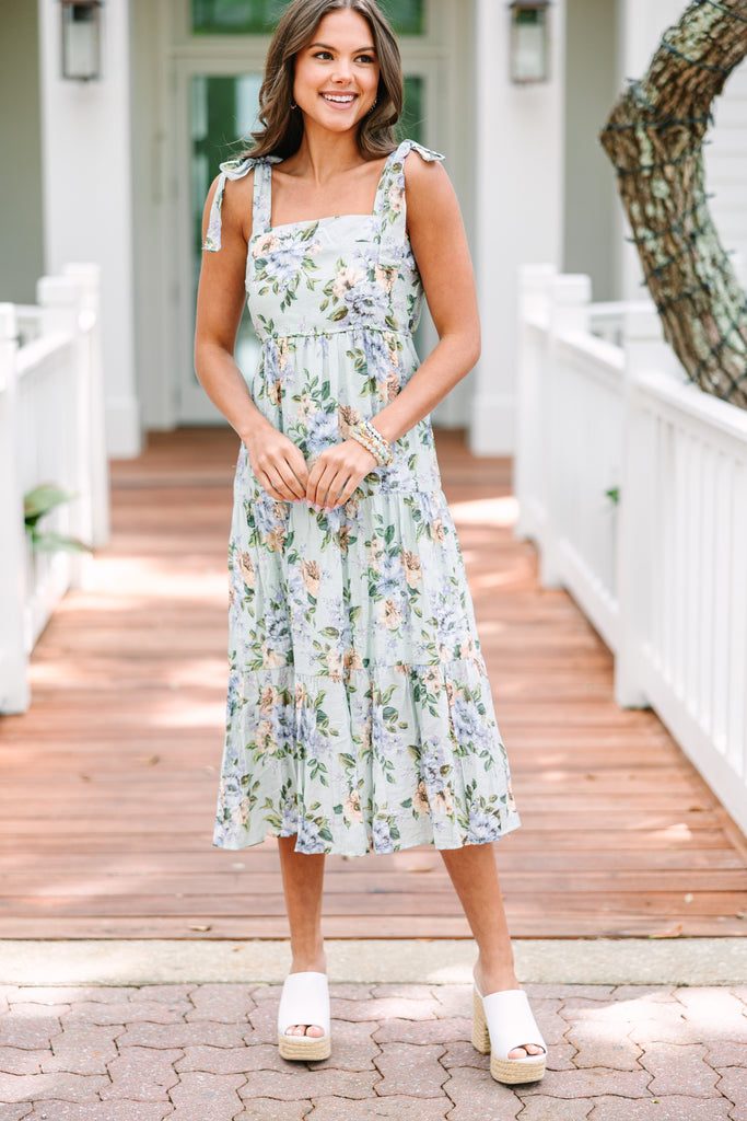 mint midi dress European Summer Mint Print Midi Dress | Trendy Women's Dress
