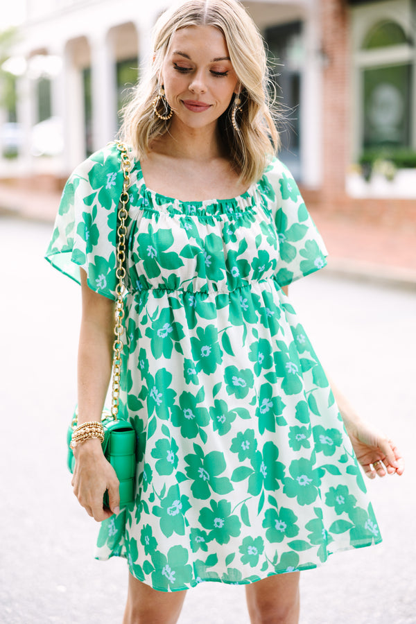 All About It Green Floral Babydoll Dress
