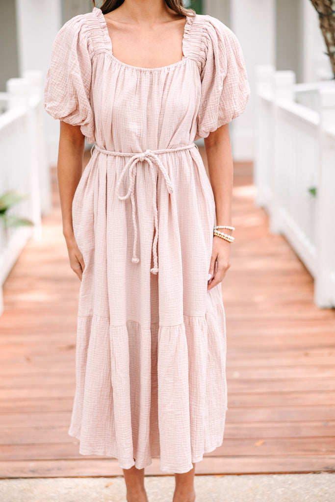 Dream Of Love Mauve Pink Gauze Midi Dress