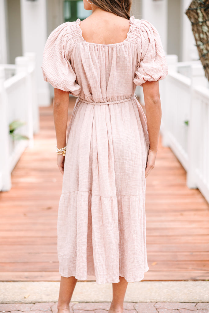 Dream Of Love Mauve Pink Gauze Midi Dress