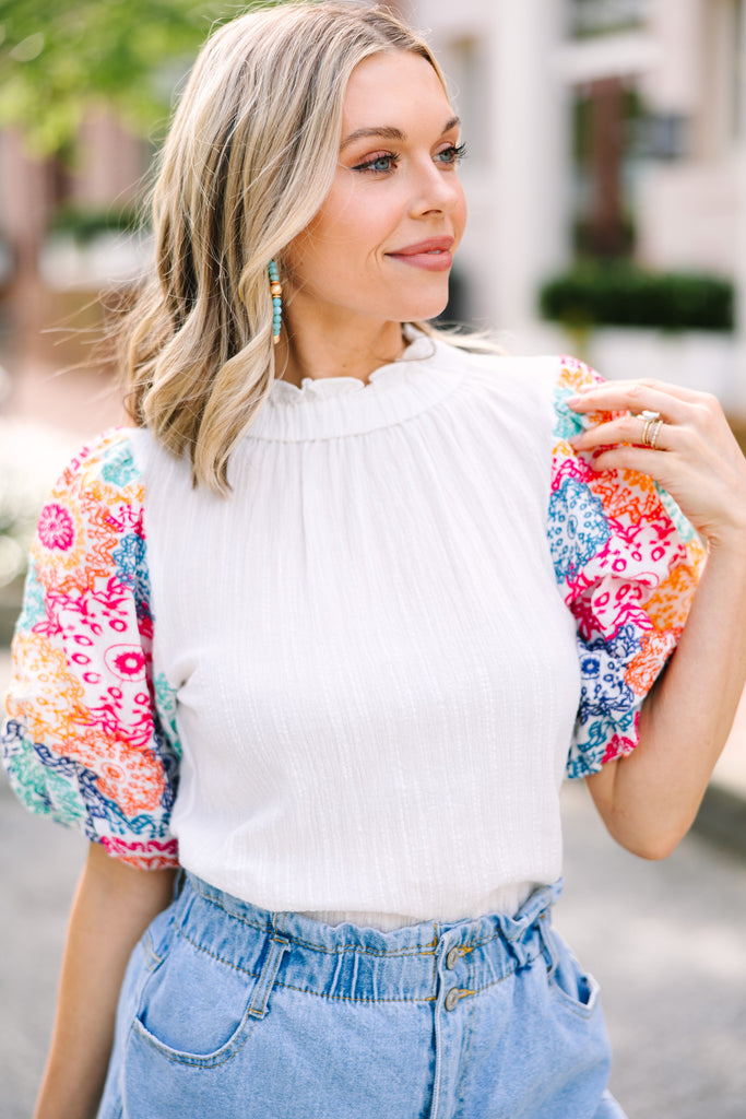 THML: On Your Heart White Embroidered Sleeve Blouse – Shop the Mint