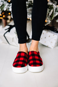 Let's Go Travel Red Buffalo Plaid Sneakers