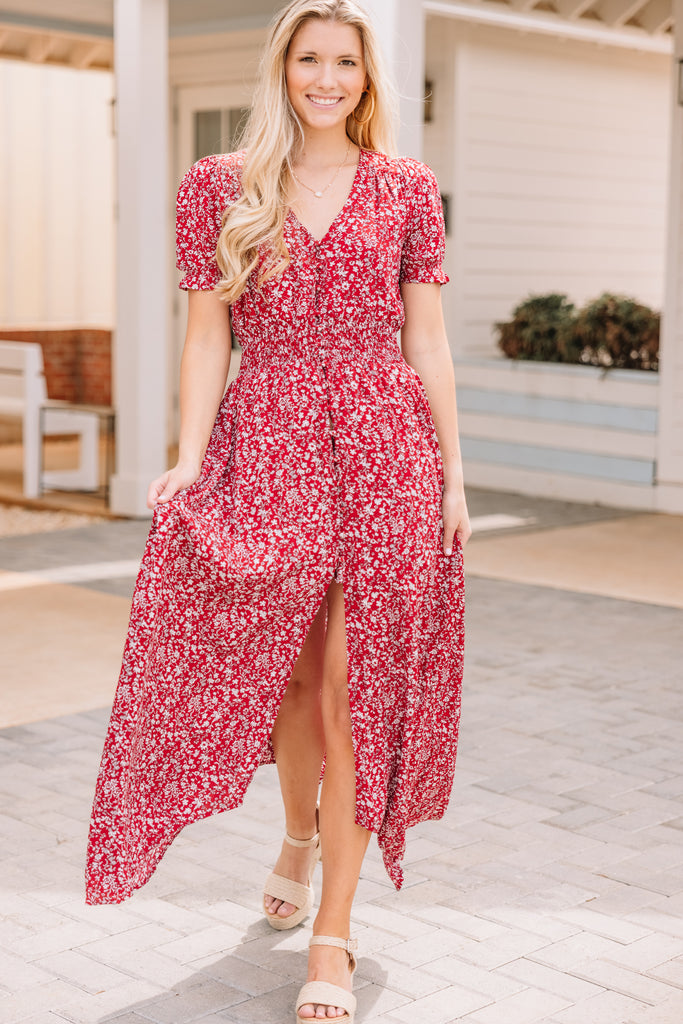 Classic Sweet Red Floral Maxi Dress Smocked Shop the Mint