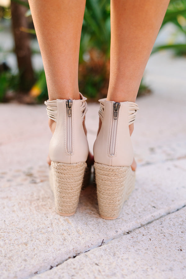 Here For You Beige White Wedges