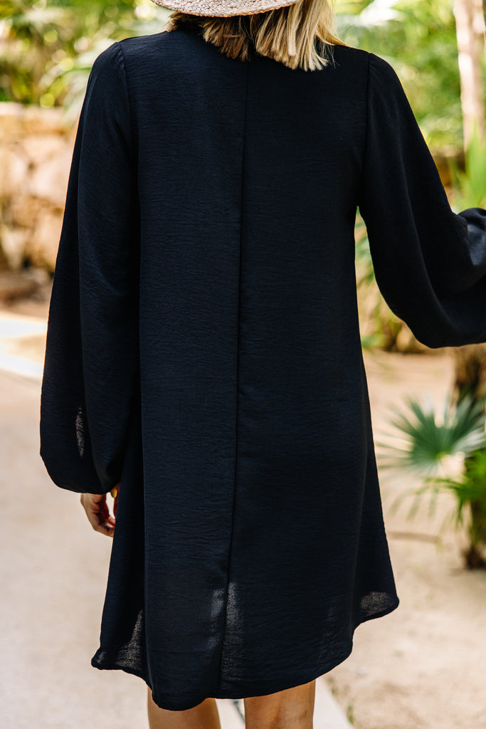 Flowy Black Bubble Sleeve Dress