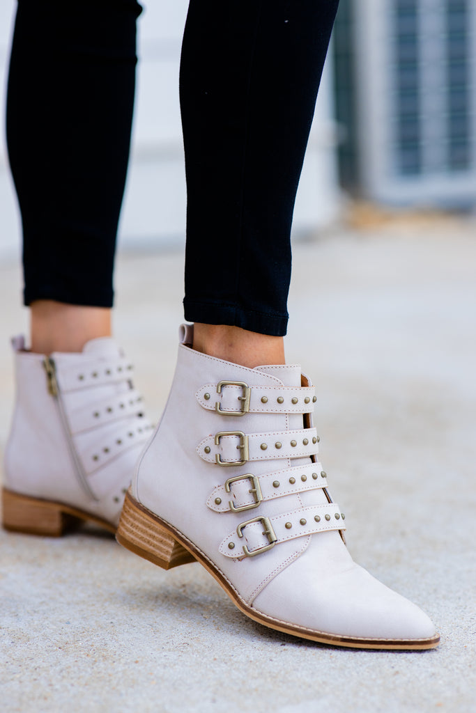 White best sale buckle booties