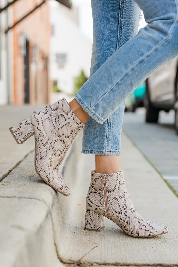 Sassy Beige Brown Snake Booties - Cute Women's Shoes â Shop the Mint
