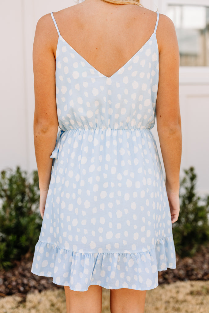 Feminine Light Blue Spotted Wrap Dress - Trendy Women's Dresses – Shop 