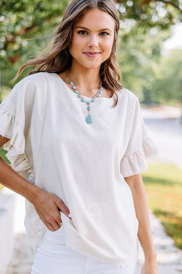 Find You Out Oatmeal White Linen Top