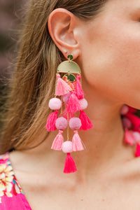 bold pink tassel earrings