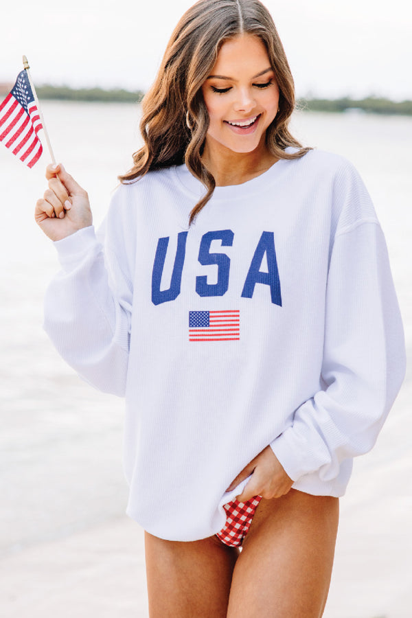 Simply Patriotic White Graphic Corded Sweatshirt