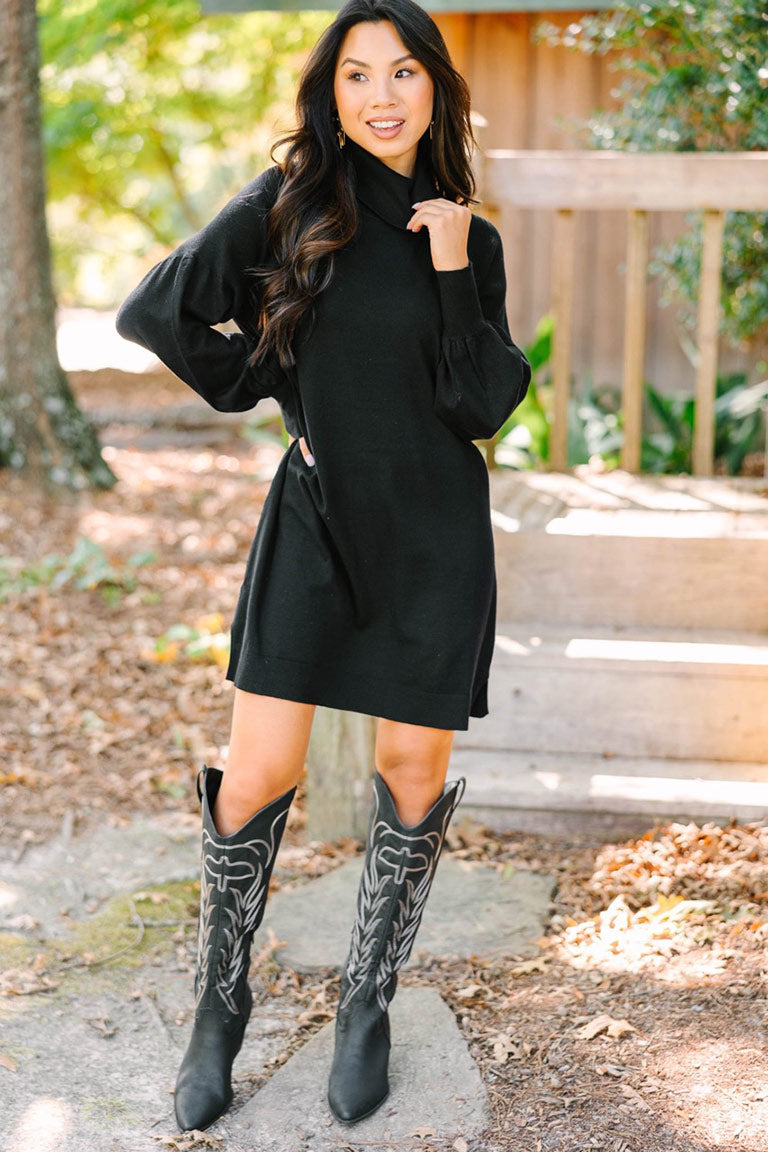 Black Knit Sweater Dress with Grey Leggings Outfits (1 ideas