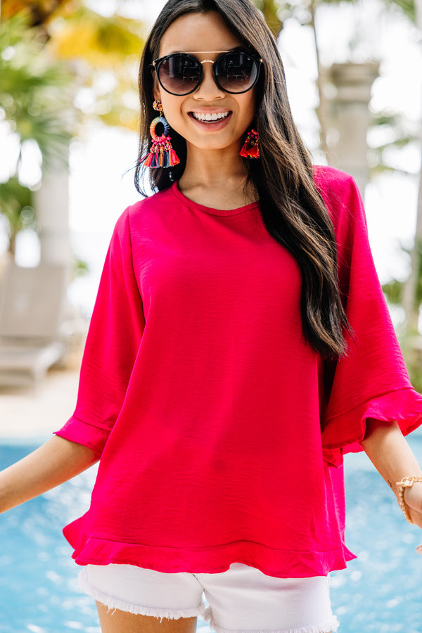 All You Have To Do Hot Pink Ruffle Blouse