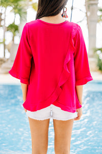 All You Have To Do Hot Pink Ruffle Blouse