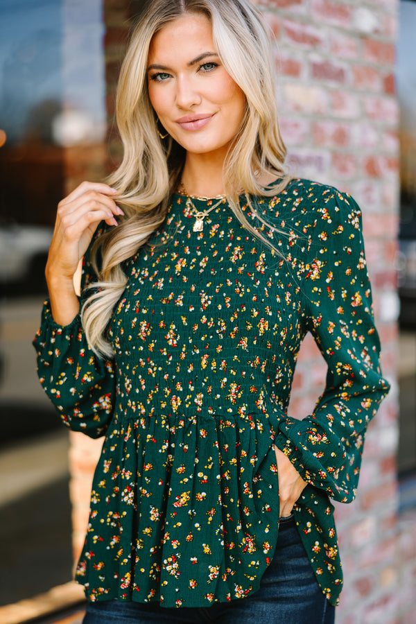 Getting Close Hunter Green Ditsy Floral Blouse – Shop the Mint