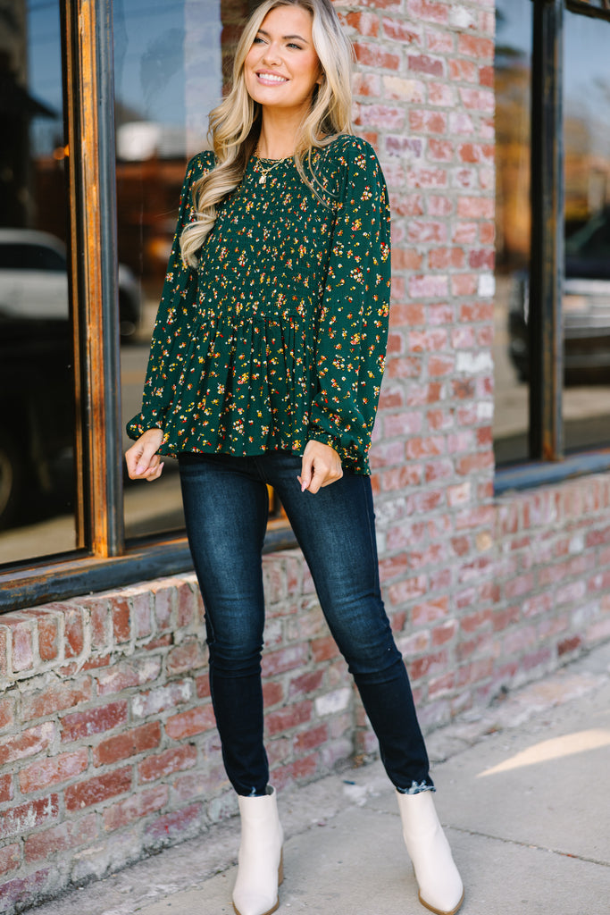 Getting Close Hunter Green Ditsy Floral Blouse – Shop the Mint