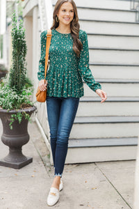 Getting Close Hunter Green Ditsy Floral Blouse