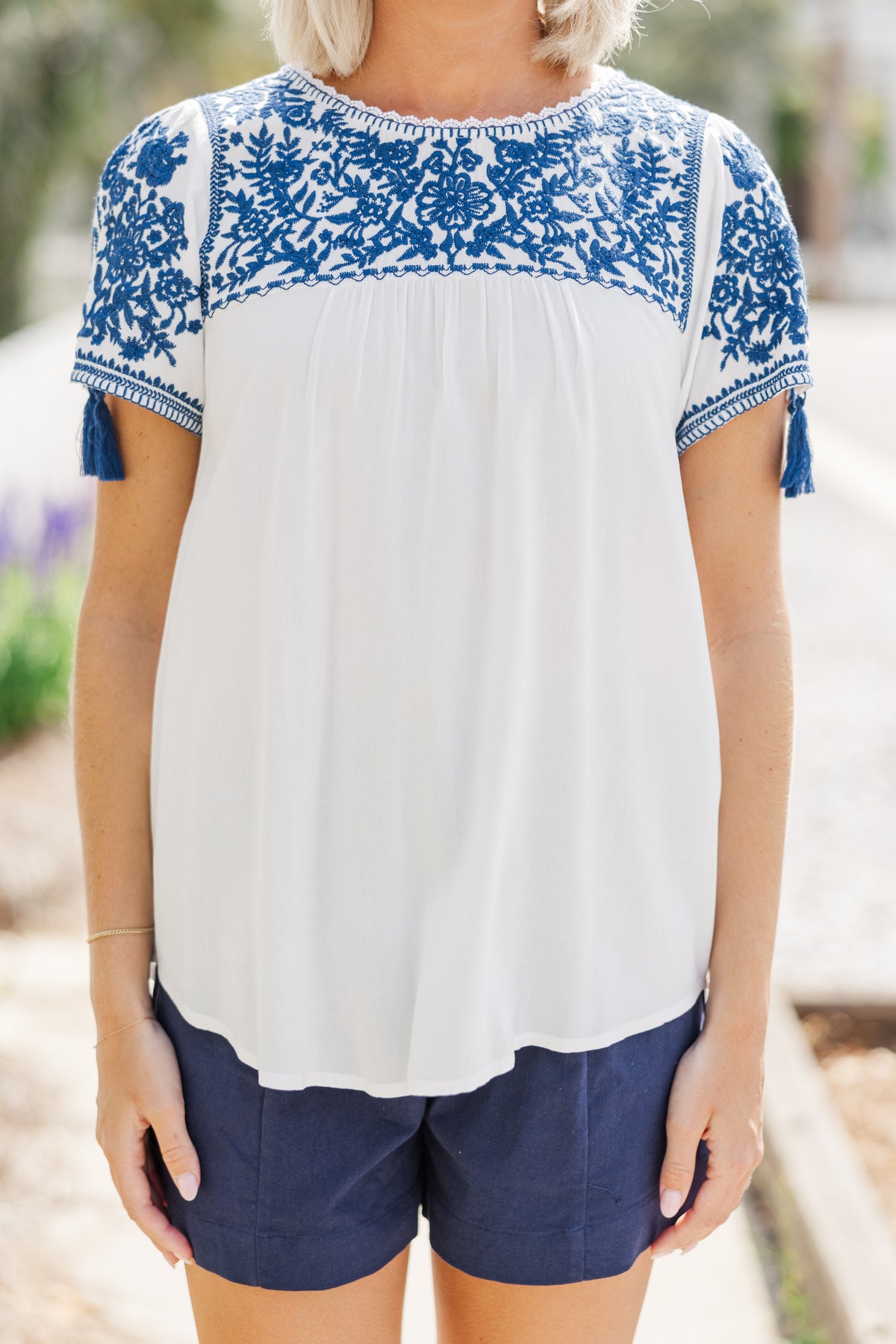 Navy Multi-Color Embroidered Top