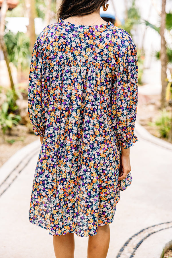 Dance For Hours Navy Blue Ditsy Floral Dress