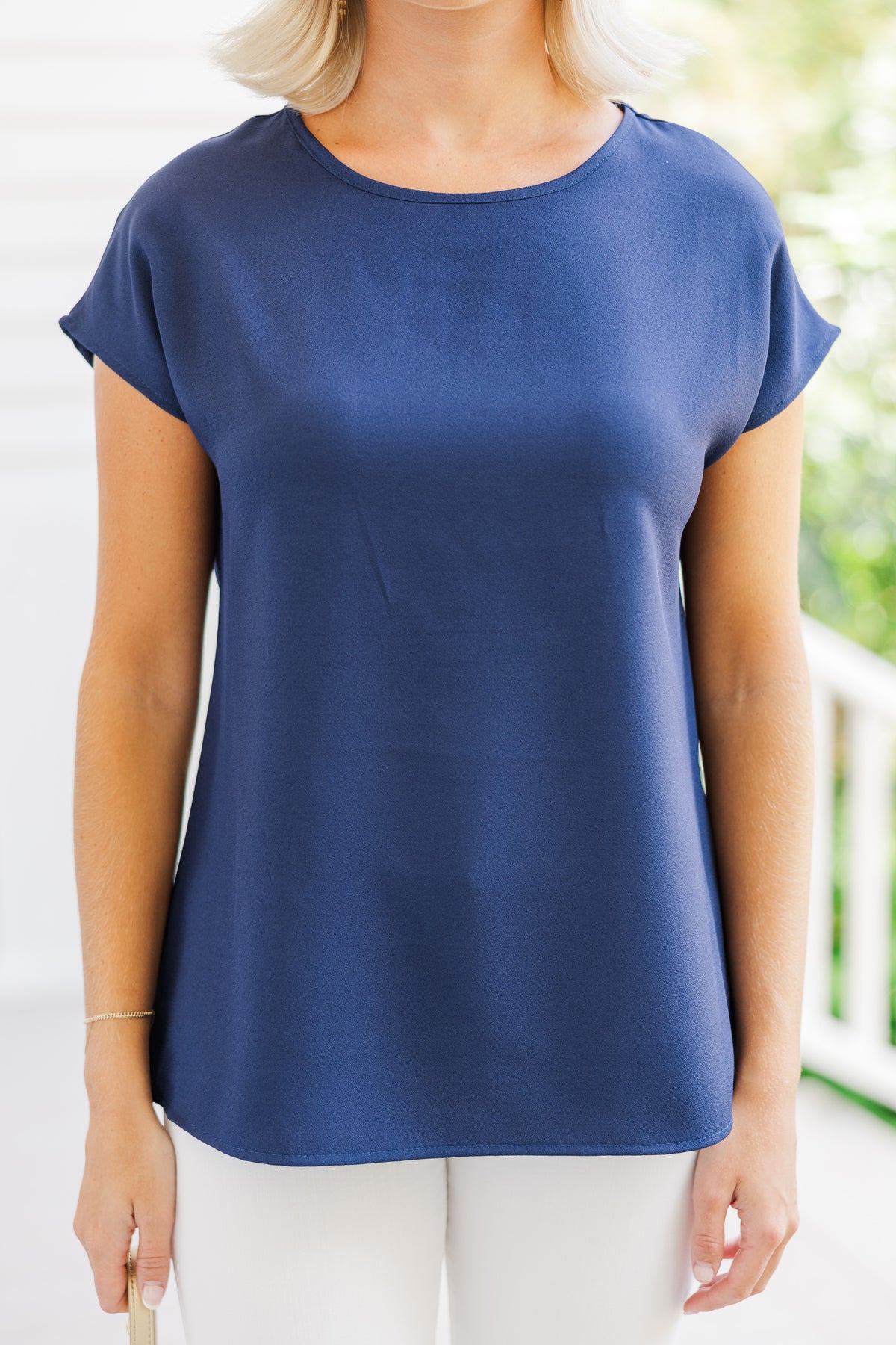 Blue cap sleeve top sales