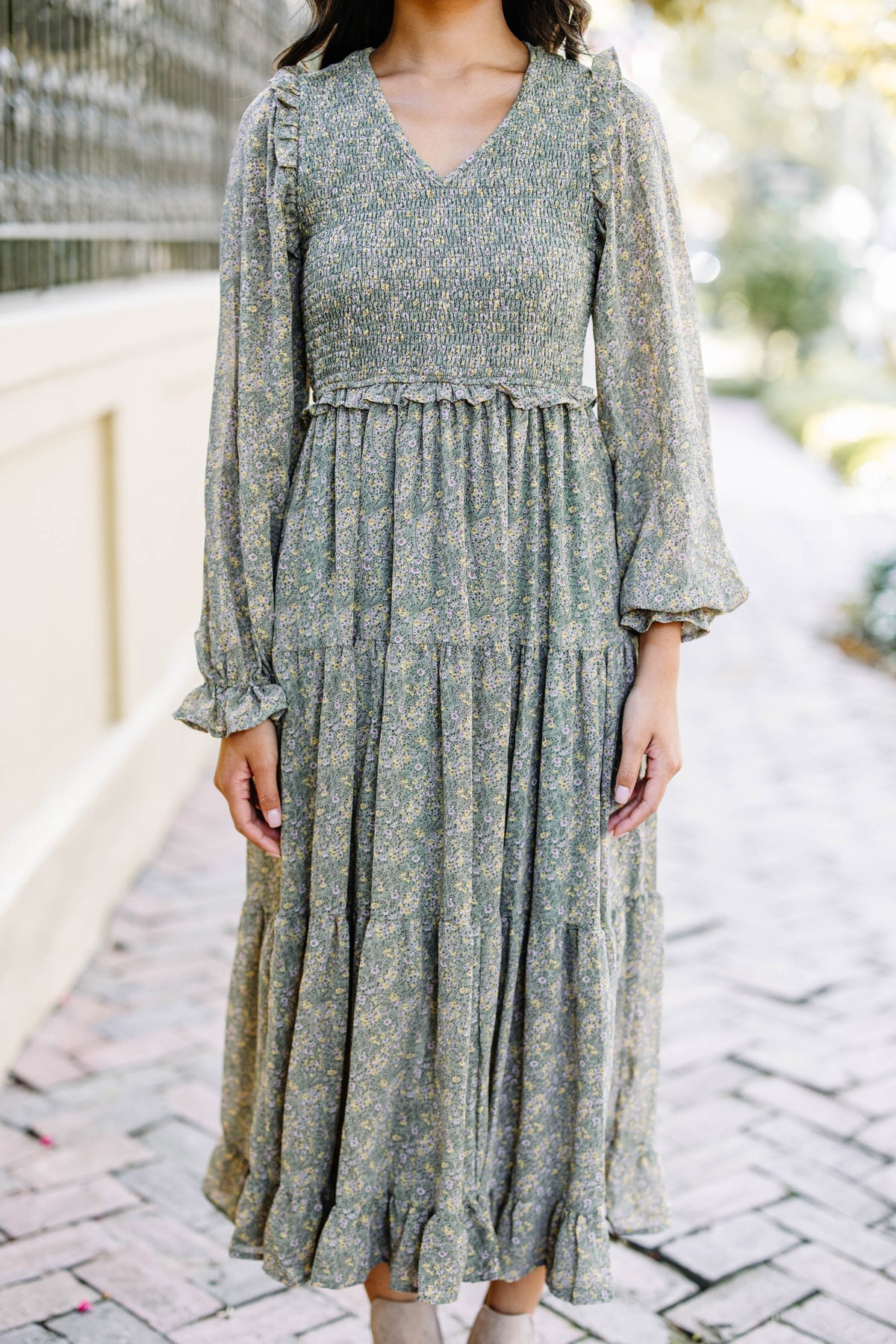 slim fit dress slacks SAGE GREEN FLORAL MAXI DRESS – Modern Legend, LLC main image 1
