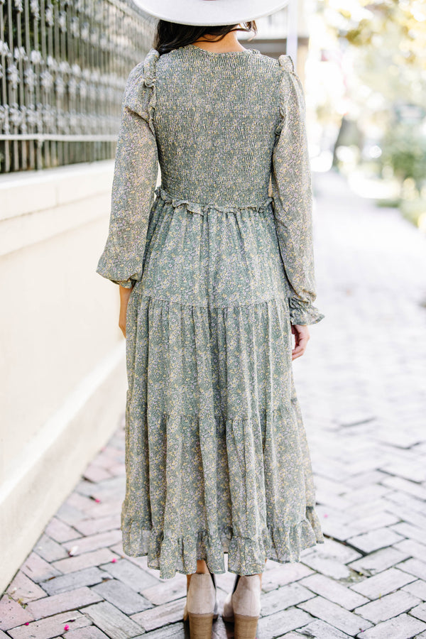 Feminine Dark Sage Green Ditsy Floral Midi Dress Shop the Mint Feminine Dark Sage Green Ditsy Floral Midi Dress Shop the Mint